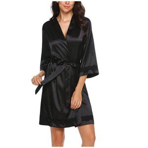 NEW! Sexy Lace Trim Silky Satin Kimono Robe